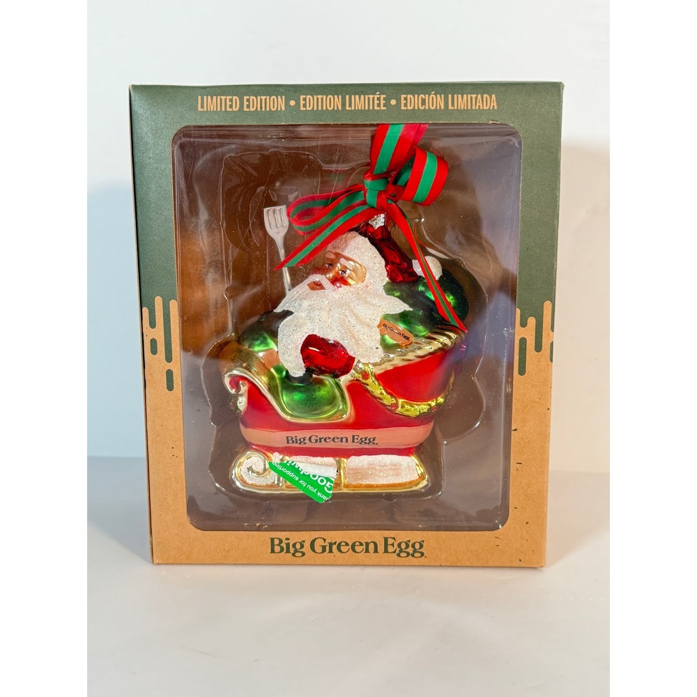 Big Green Egg Collectible Glass Santa Sleigh Holiday Ornament DEAD STOCK